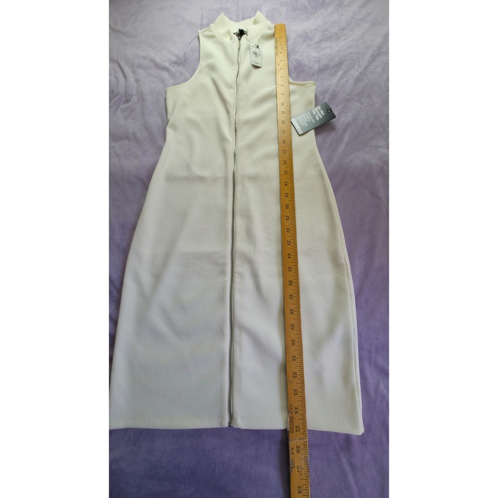 Express Zip Front Sheath Dress Womens S Ivory NEW Ribbed Mock Neck Sleeveless - Picture 4 of 7